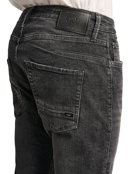 Simon Men's Elastic Jeans Pants with Slim Fit Black