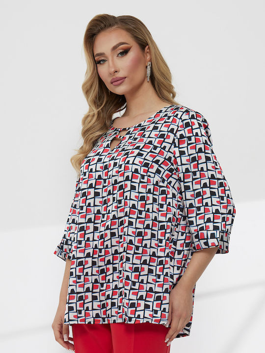 Women's Blouse with V-Neck Red