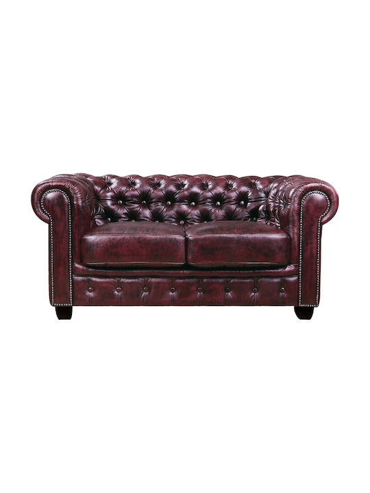 Canapea Chesterfield Cu Două Locuri Din Piele Naturală Roșie Antichizată 160x92x72cm E9574,24