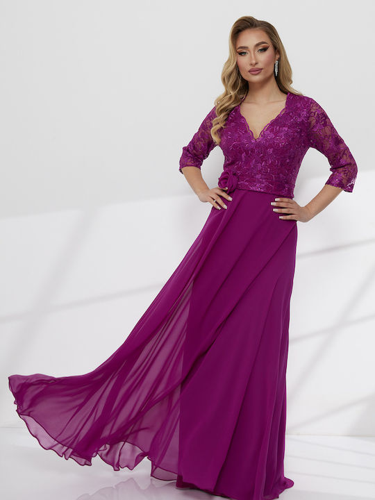 Maxi Evening Dress with Lace Purple