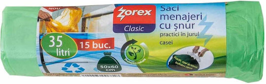 Sacuri De Gunoi Capacitate 35lt Cu Bandă De Dantelă 60x50cm 15 Bucăți Verzi