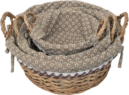 Set Coșuri Decorative Din Paie Cu Mâner Maro 3 Bucăți