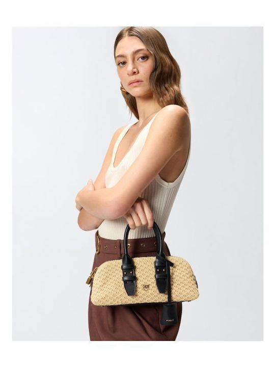 Bowling Baguette Straw Women's Shoulder Bag Beige