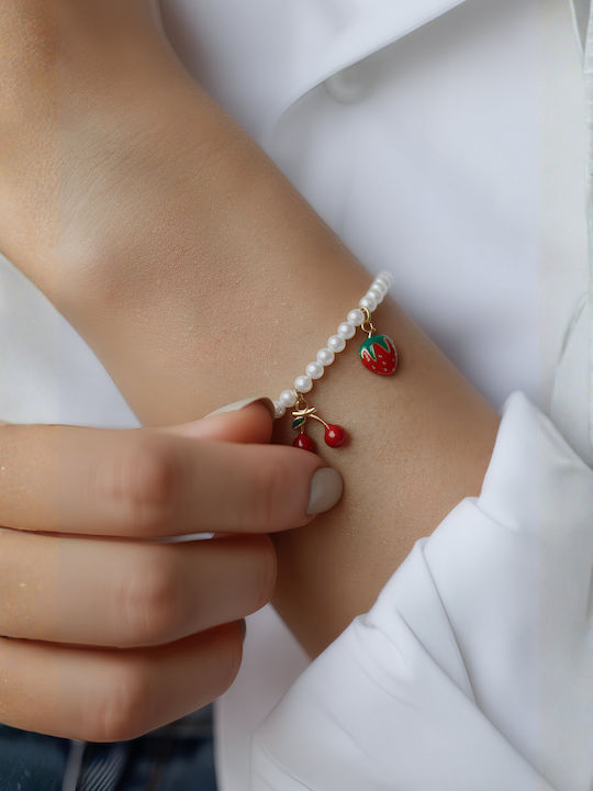 Chrysothemiss Damen Armband Fruity Duo Perlen Edelstahl Stahl Erdbeere Kirsche