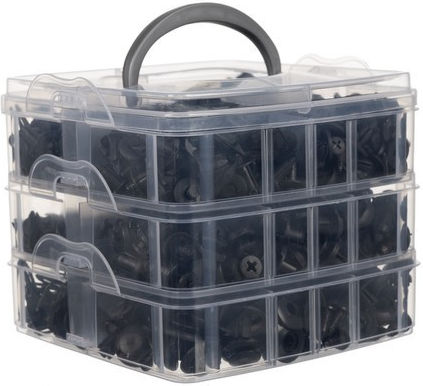 Set 620 Universal Car Clips 5 Extractor Keys 16 Types Pins 18 Different Sizes Plastic Black Storage Box