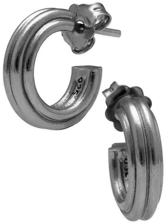 Earrings Hoops Small Ribbed Handmade Oxidized Silver 925