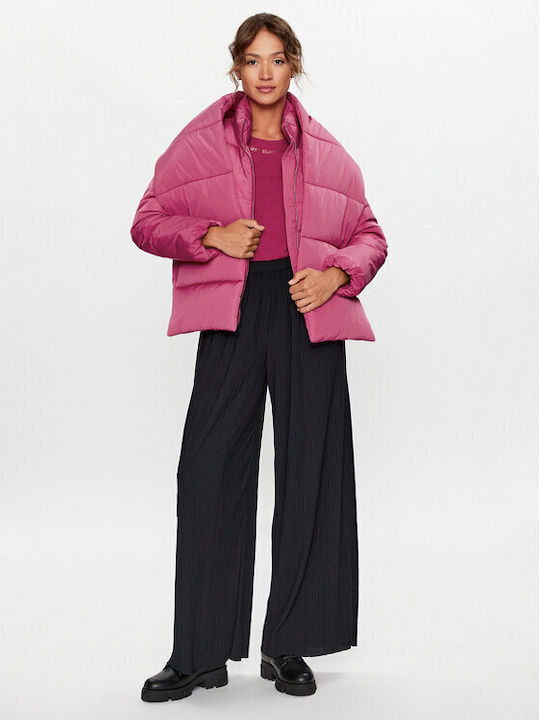 Long Women's Puffer Jacket for Winter Pink