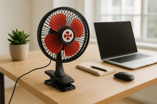 Ventilator Portabil Auto Drumeție Diametru 17,5 Cm 12v Unghi de Înclinare Reglabil Prindere cu Clemă Alimentare la Priză de Țigări Negru Roșu