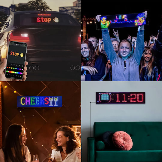 Zola Rgb Led Digital Car Screen Text Symbols Display 34 X 9 Cm App Control Remote Control Double-sided Adhesive Usb