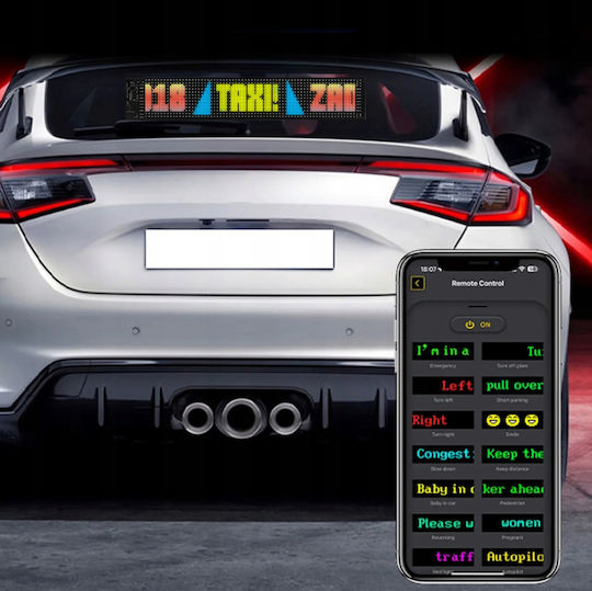 Zola Rgb Led Digital Car Screen Text Symbole Display 59 X 12 Cm App Steuerung Fernbedienung Doppelseitige Klebefläche Usb