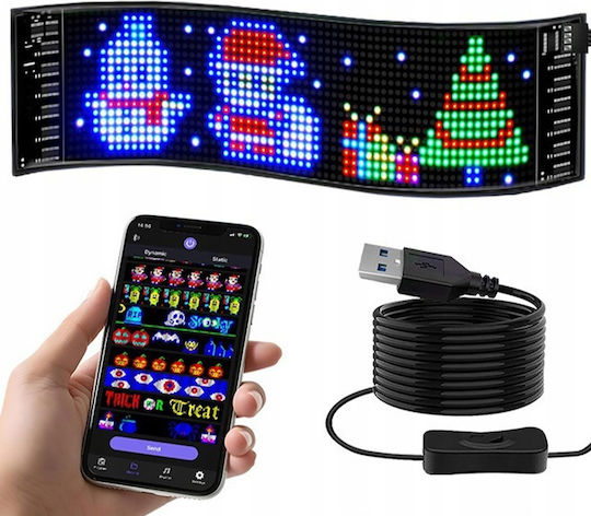 Zola Rgb Led Digital Car Screen Text Symbole Display 59 X 12 Cm App Steuerung Fernbedienung Doppelseitige Klebefläche Usb