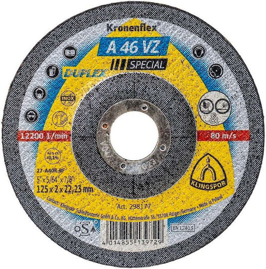 Disc De Tăiere Klingspor A 46vz Special Oțel 125 X 2 X 22.23 Mm Ext 298177