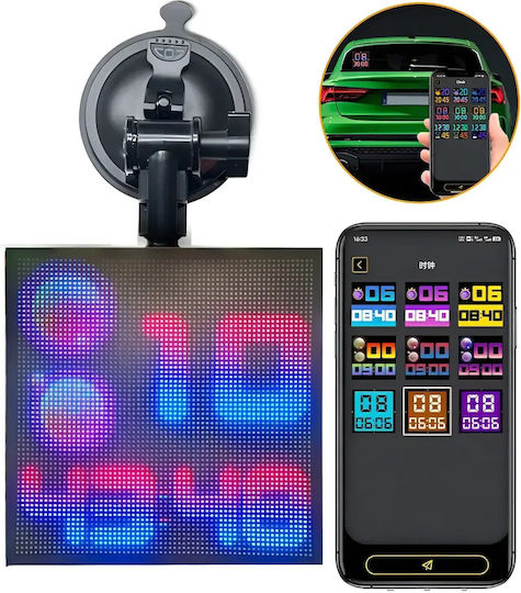Rgb Led Дигитален Екран За Кола Текст Символ Дисплей Управление С App Захващане С Вендуза Usb 13.1 X 12.8 См