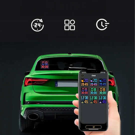 Rgb Led Дигитален Екран За Кола Текст Символ Дисплей Управление С App Захващане С Вендуза Usb 13.1 X 12.8 См
