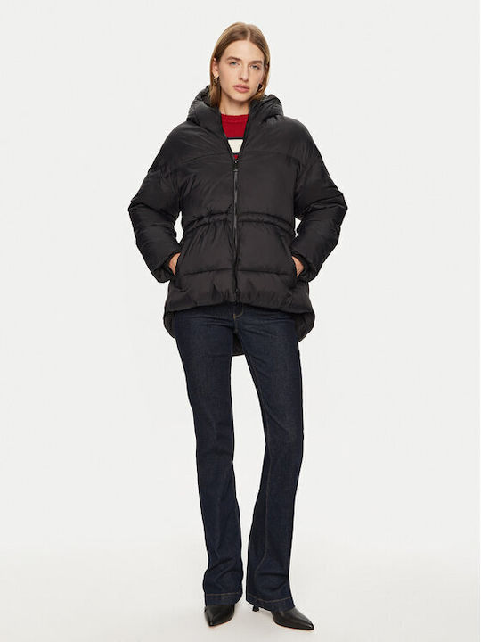 Μακρύ Γυναικείο Puffer Μπουφάν για Χειμώνα Black
