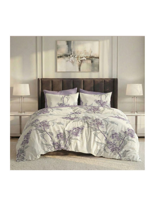 Pucioasa Set Huse Pentru Pilote 200x230cm Dublu Cu 4 Fețe De Pernă & 1 Cearceaf Lila