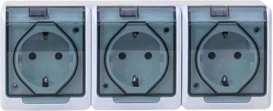 Triple Socket Transparent Cover Hermes 16a/250v Ip44 Elpl-0326-01