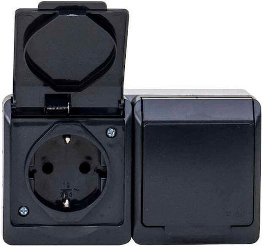 Dublă Priză Capac Negru Hermes 16a/250v Ip44 Elpl-0325-07