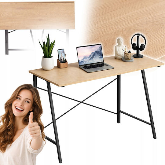 Birou Din Lemn Negru/Stejar Natural cu Picioare Metalice 100x46x75cm