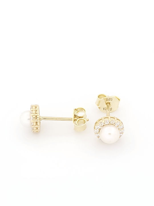 14K Gold Stud Earrings with Stones & Pearls