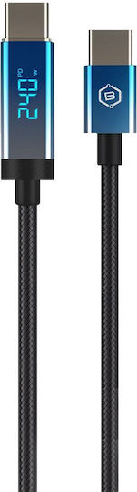 Blavec LED / Braided USB 2.0 Cable USB-C male - USB-C 240W PD Μαύρο 1.2m