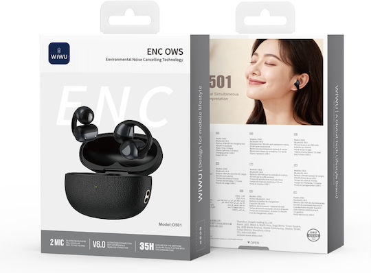 Wiwu O501 Open Ear Bluetooth Handsfree Ακουστικά με Θήκη Φόρτισης Μαύρα