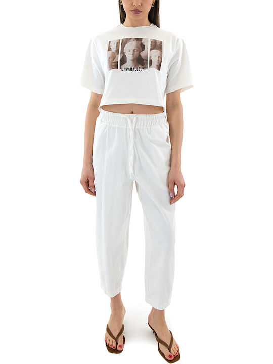 Women's Oversized Crop T-shirt Ecru-Brown