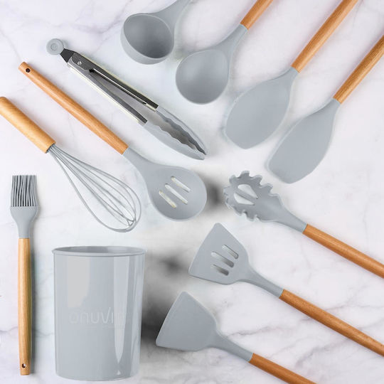 Cooking Utensil Set Made of Silicone With Stand 12 Pieces Gray Daria
