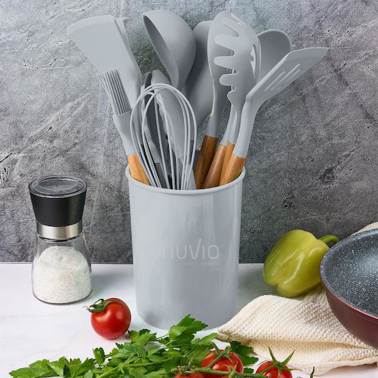 Cooking Utensil Set Made of Silicone With Stand 12 Pieces Gray Daria
