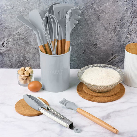 Cooking Utensil Set Made of Silicone With Stand 12 Pieces Gray Daria
