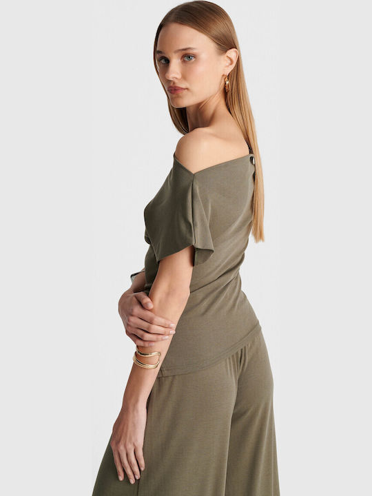 Damen Bluse Drapierung Grünes