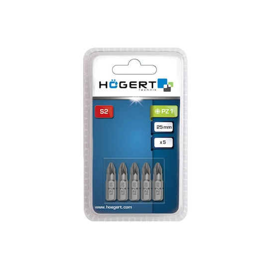 Set 5 Pieces Screwdriver Bits Pz1 25mm Hogert Ht1s314