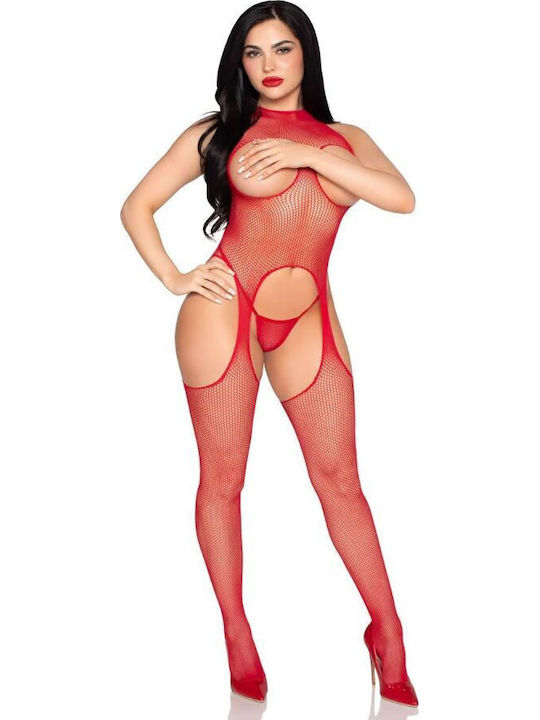 Leg Avenue Sexy Bodystockings Gittermuster mit offenem Schritt Rot