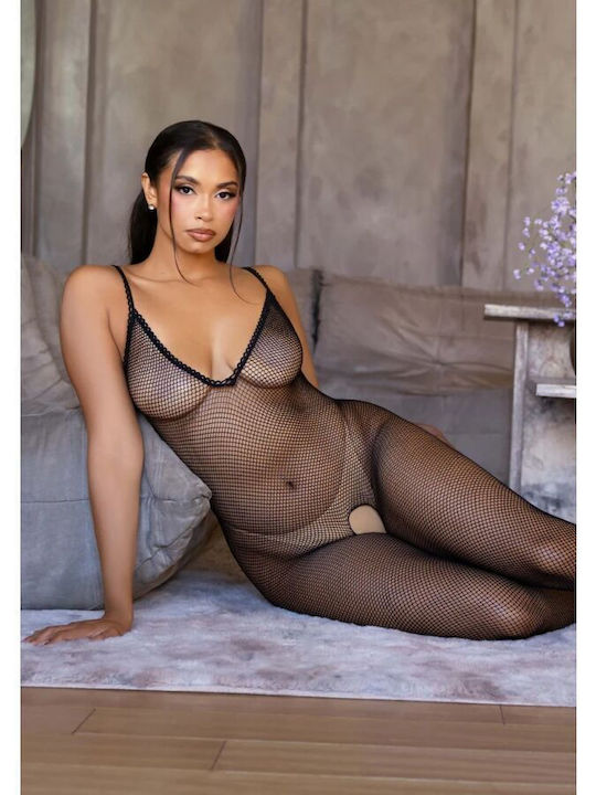 Leg Avenue Mesh Bodystocking with Open Crotch Black
