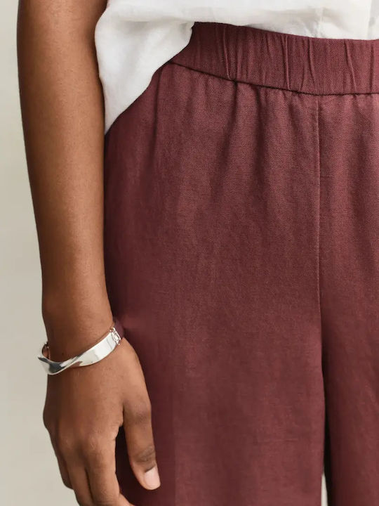 Women's Linen Trousers in Loose Fit Burgundy
