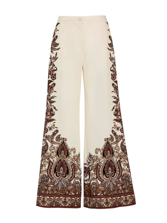 Women's High Waist Pantaloons in Straight Leg Style Ecru Brown Beige