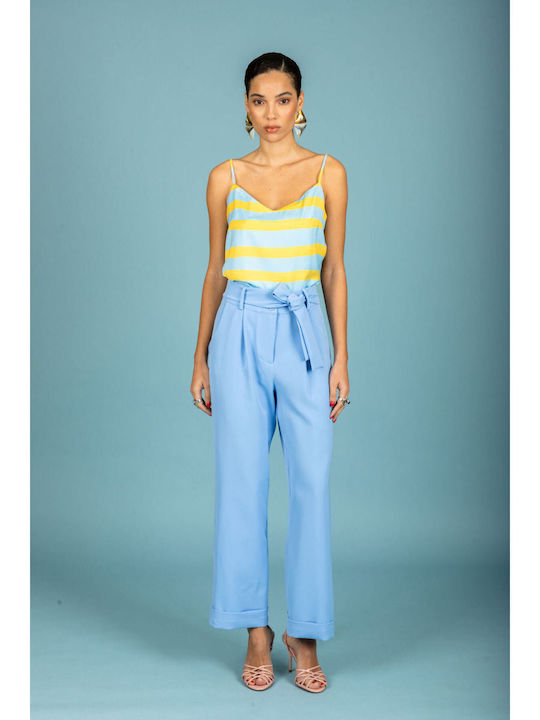 Women's Fabric Trousers in Loose Fit Ciel
