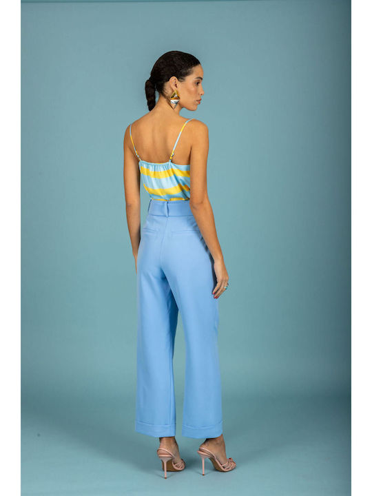 Women's Fabric Trousers in Loose Fit Ciel