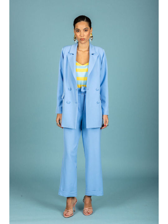 Women's Fabric Trousers in Loose Fit Ciel