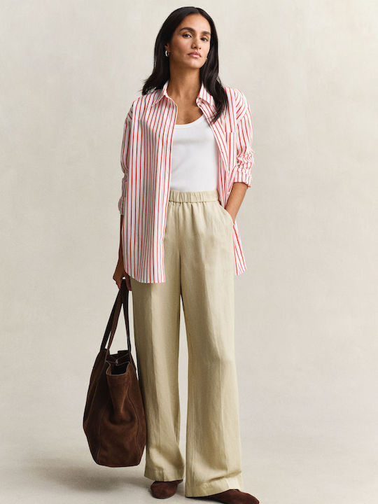 Damen Leinenhose in Lose Passform Beige