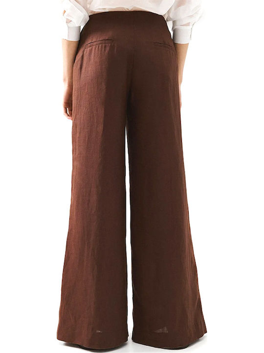 Access Women's High Rise Linen Pantaloons in Wide Leg Style Brown Access Women's High Rise Linen Pantaloons in Wide Leg Style Brown