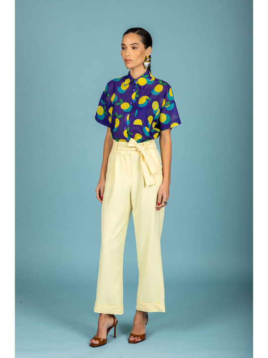 Women's Fabric Trousers in Loose Fit Banana