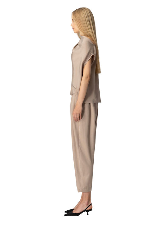 Women's Fabric Trousers in Balloon Leg Style Beige