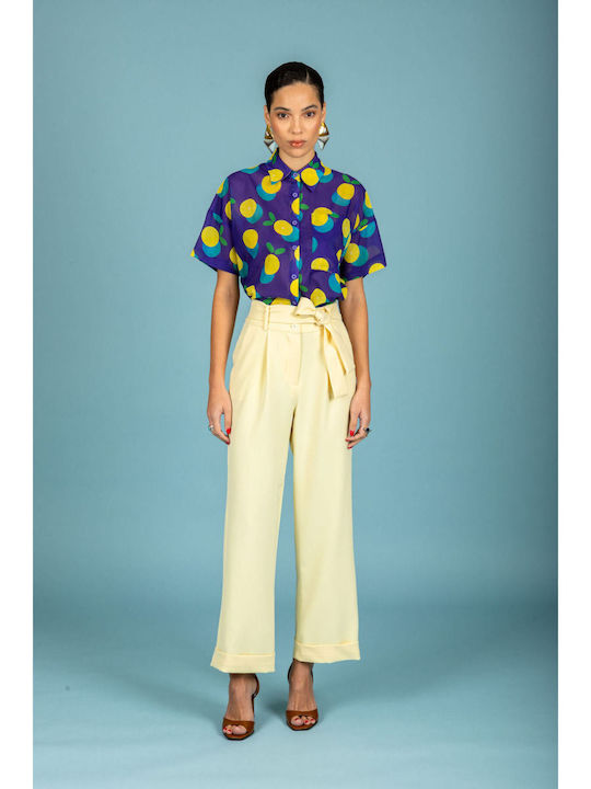 Women's Fabric Trousers in Loose Fit Banana