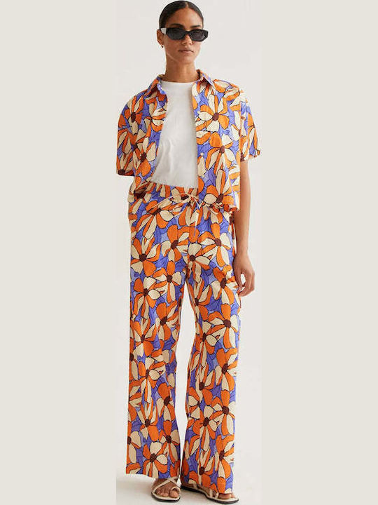 Women's High Rise Fabric Trousers with Rubber Band in Regular Fit Multicolour