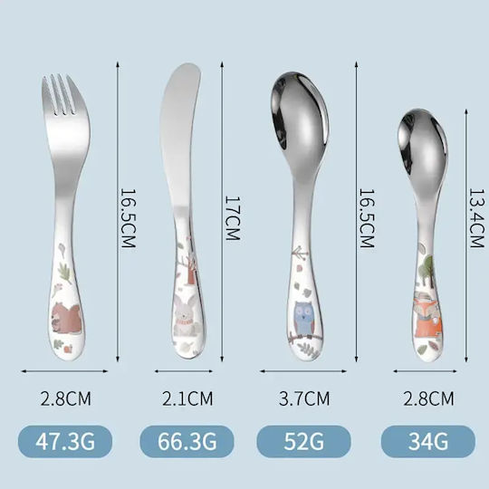 Pandaboo Set Baby Cutlery from Metal in Case Transparent 2 Pieces