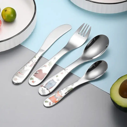 Pandaboo Set Baby Cutlery from Metal in Case Transparent 2 Pieces