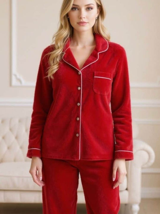 Winter Damen Schlafanzug Set Rot