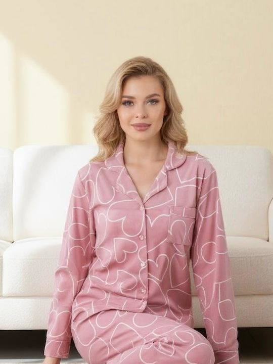 Set Pijamale Dama Roz De Iarnă