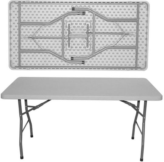 Set Mobilier Catering Evenimente Raki Masă Pliabilă Dreptunghiulară 152x76xh73.5cm Blat Complet 6 Scaune 44x42xh92cm Huse Textile Plastic Metal Alb